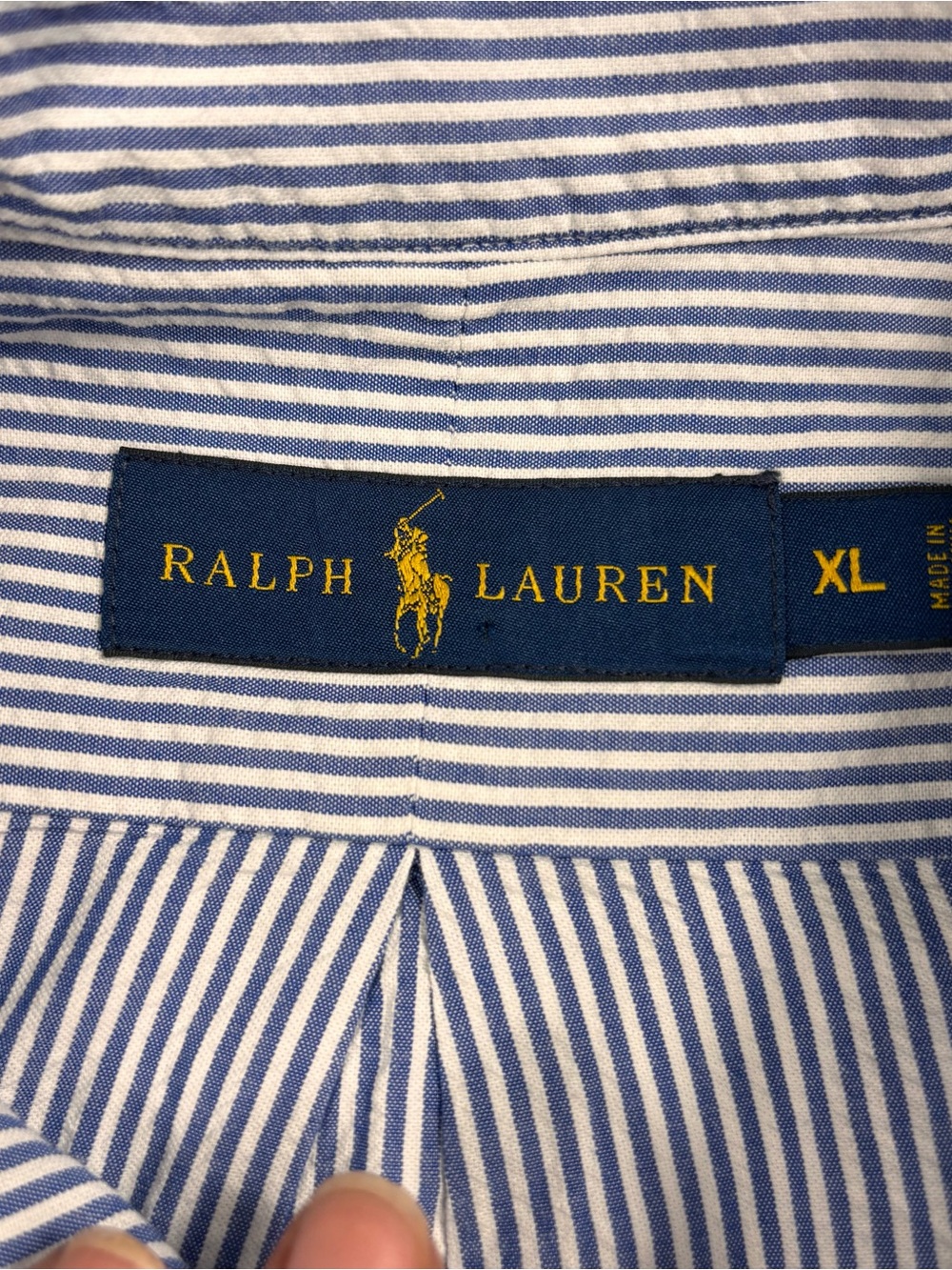 Polo Ralph Lauren Seersucker Mens XL Short Sleeve Shirt Blue/white Pink Pony - Picture 5 of 7